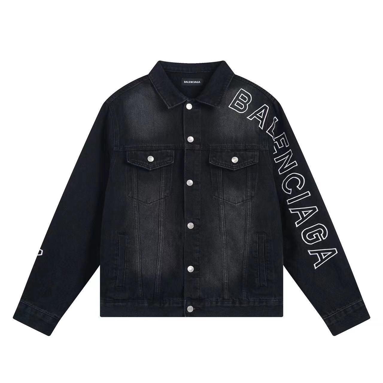 BALENCIAGA UNISEX Embroidered Logo Denim Jacket Sunbleached Black Banlieue91
