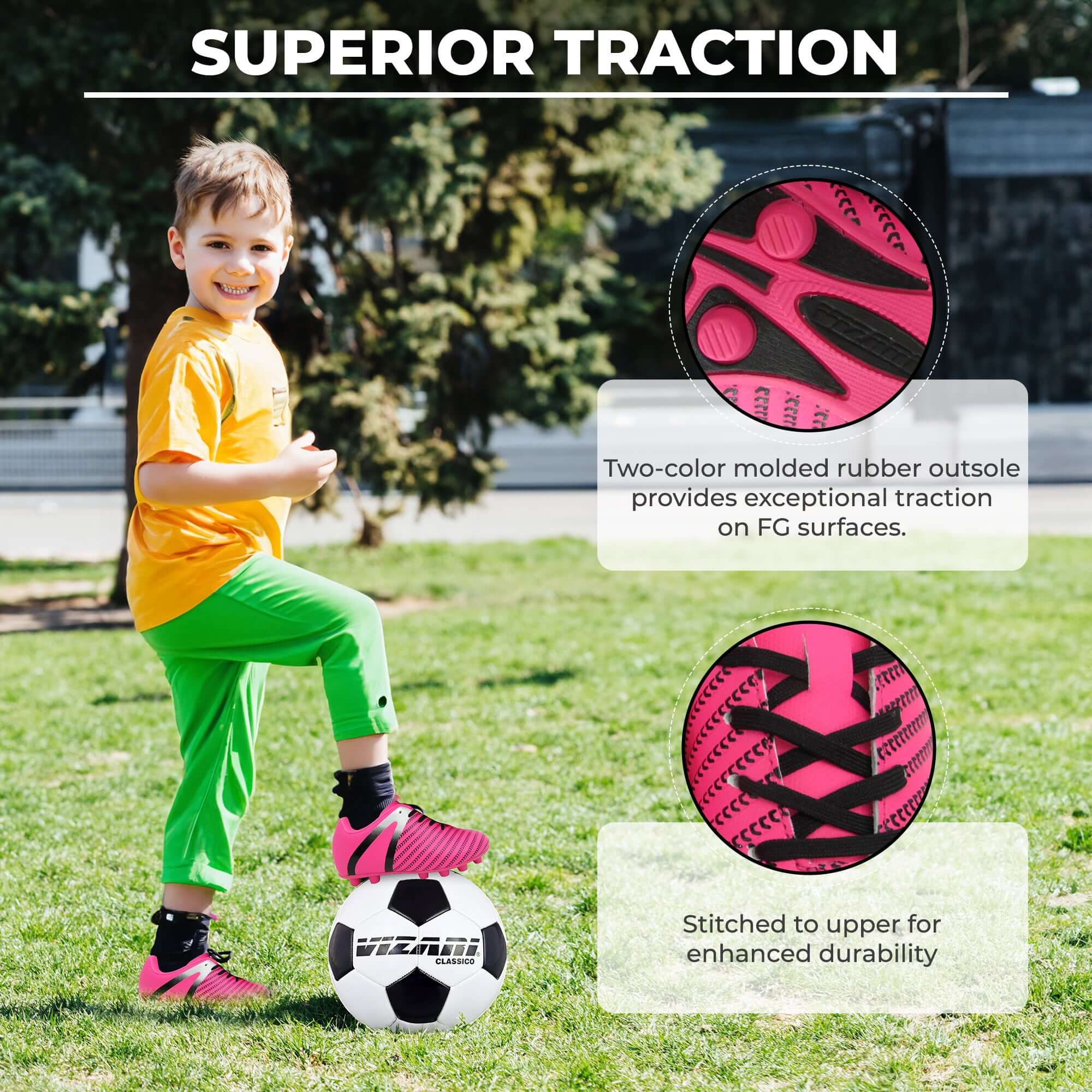 Vizari Impact Firm Ground Soccer Shoes – Pink/Silver Vizari Sports