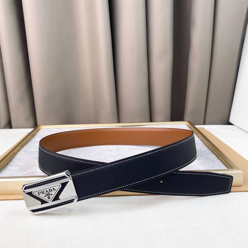 Prada Leather Belt Brushed Silver Buckle 'Black' Banlieue91