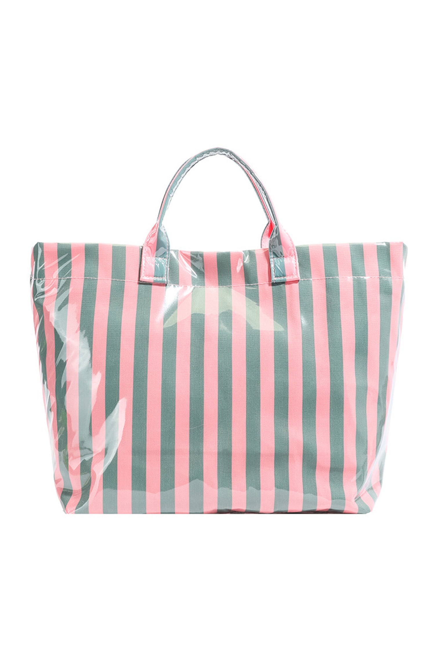 Red Glossy Striped Vinyl Large Tote Bag (Color Varied)