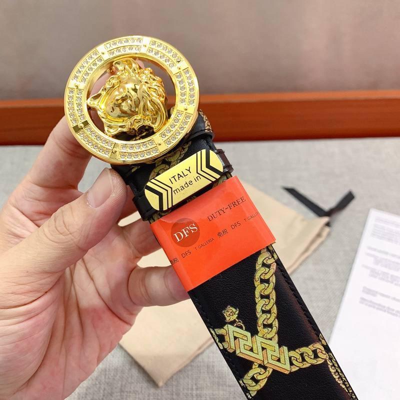 Versace Black Leather Vitello Belt Gold Medallion Buckle Banlieue91
