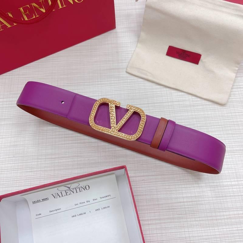 Valentino V logo Hammered Buckle Reversible Wide Signature Belt 'Purple/Brown' Banlieue91