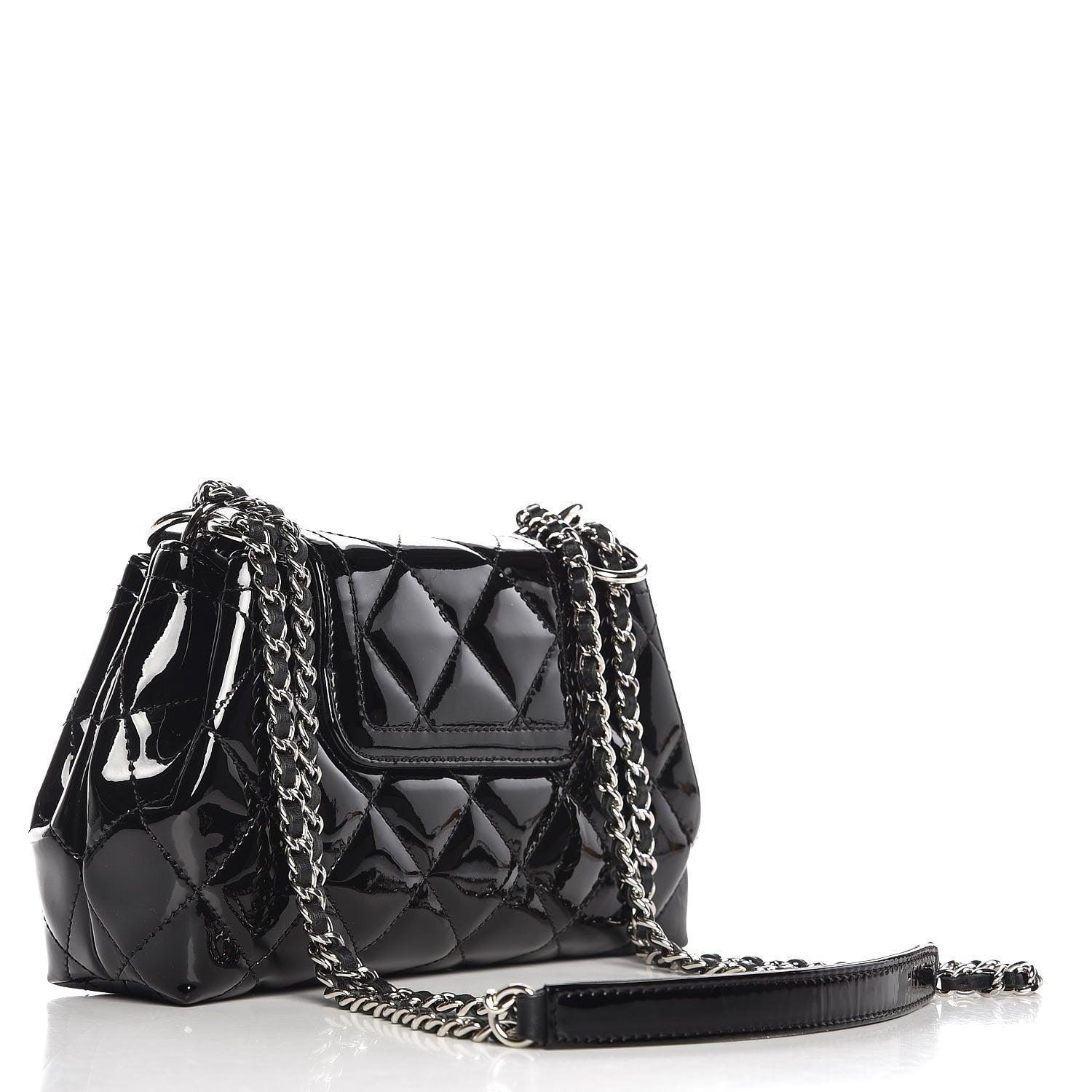 Chanel  Patent Quilted Coco Shine Small Accordion Flap Black