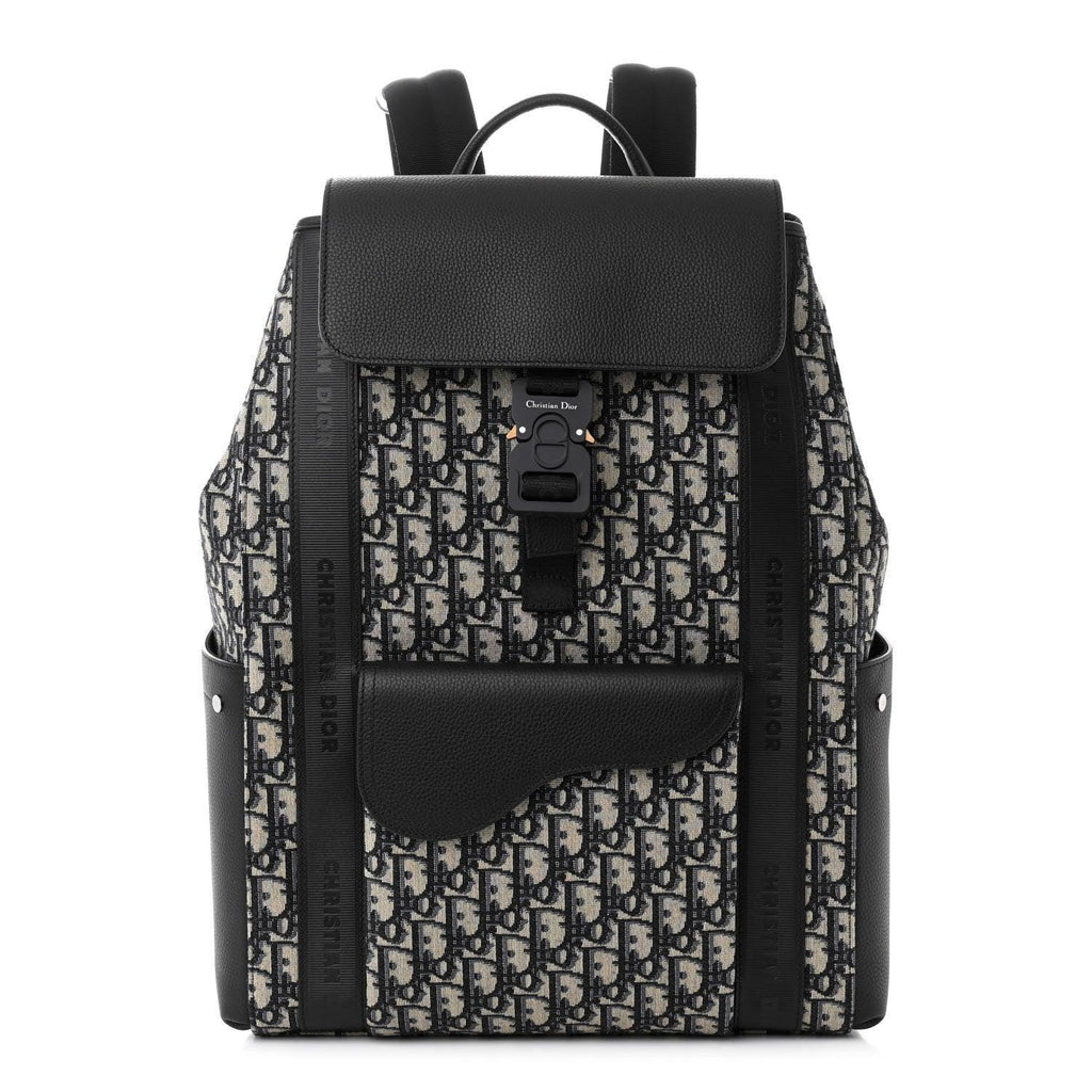 Christian Dior Oblique Jacquard Grained Calfskin Saddle Backpack With Flap Banlieue91