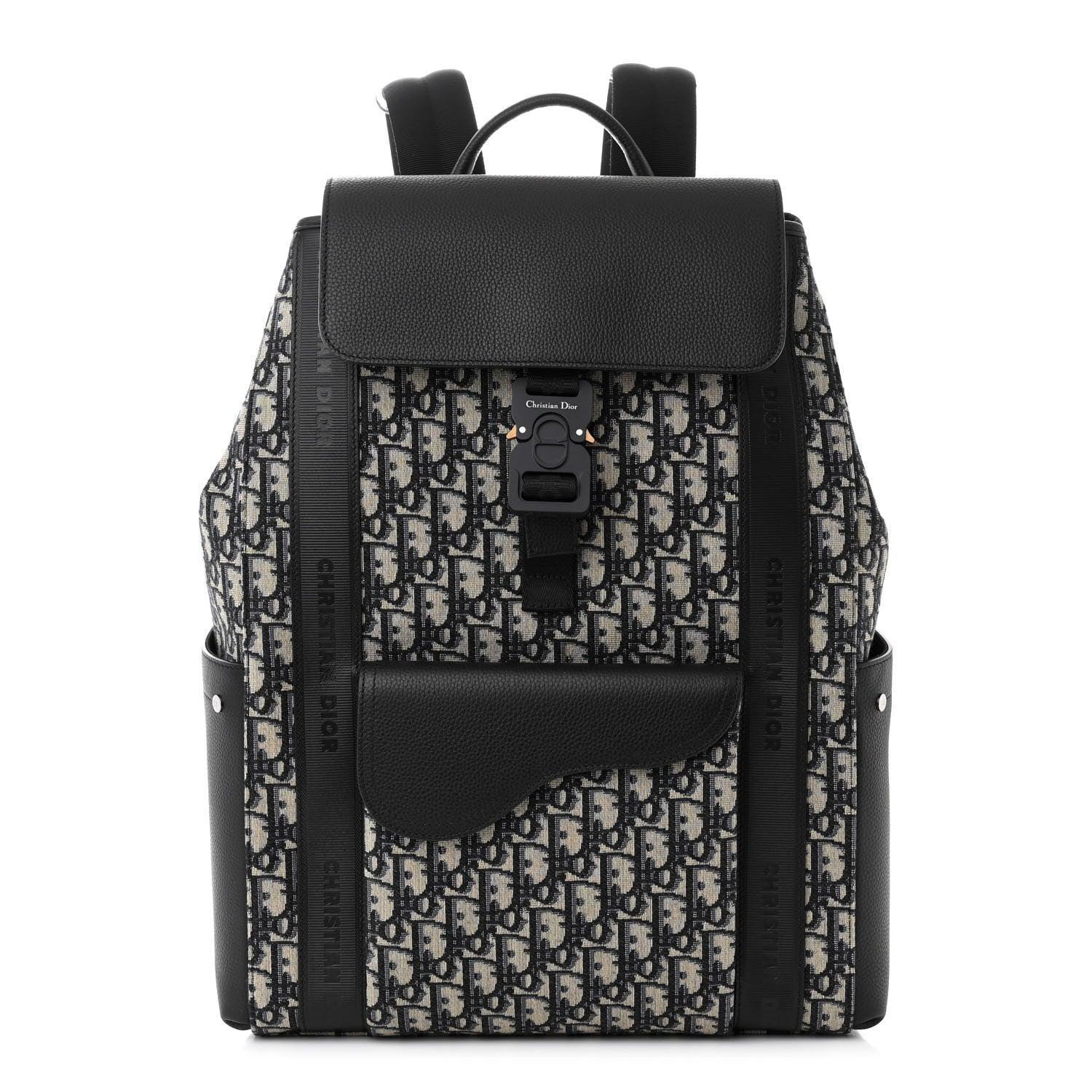 Christian Dior Oblique Jacquard Grained Calfskin Saddle Backpack With Flap Banlieue91