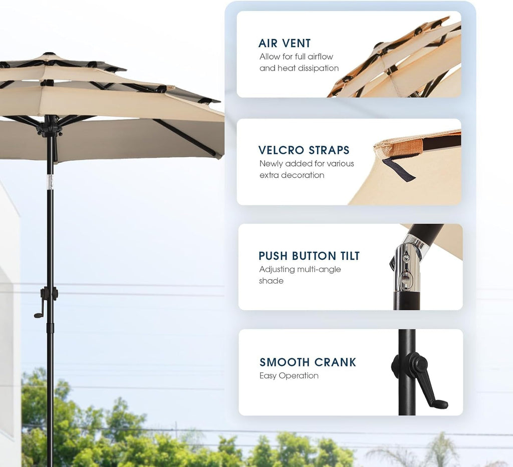 Nine Foot 3Tier Patio Umbrella Beige Fade Weatherproof