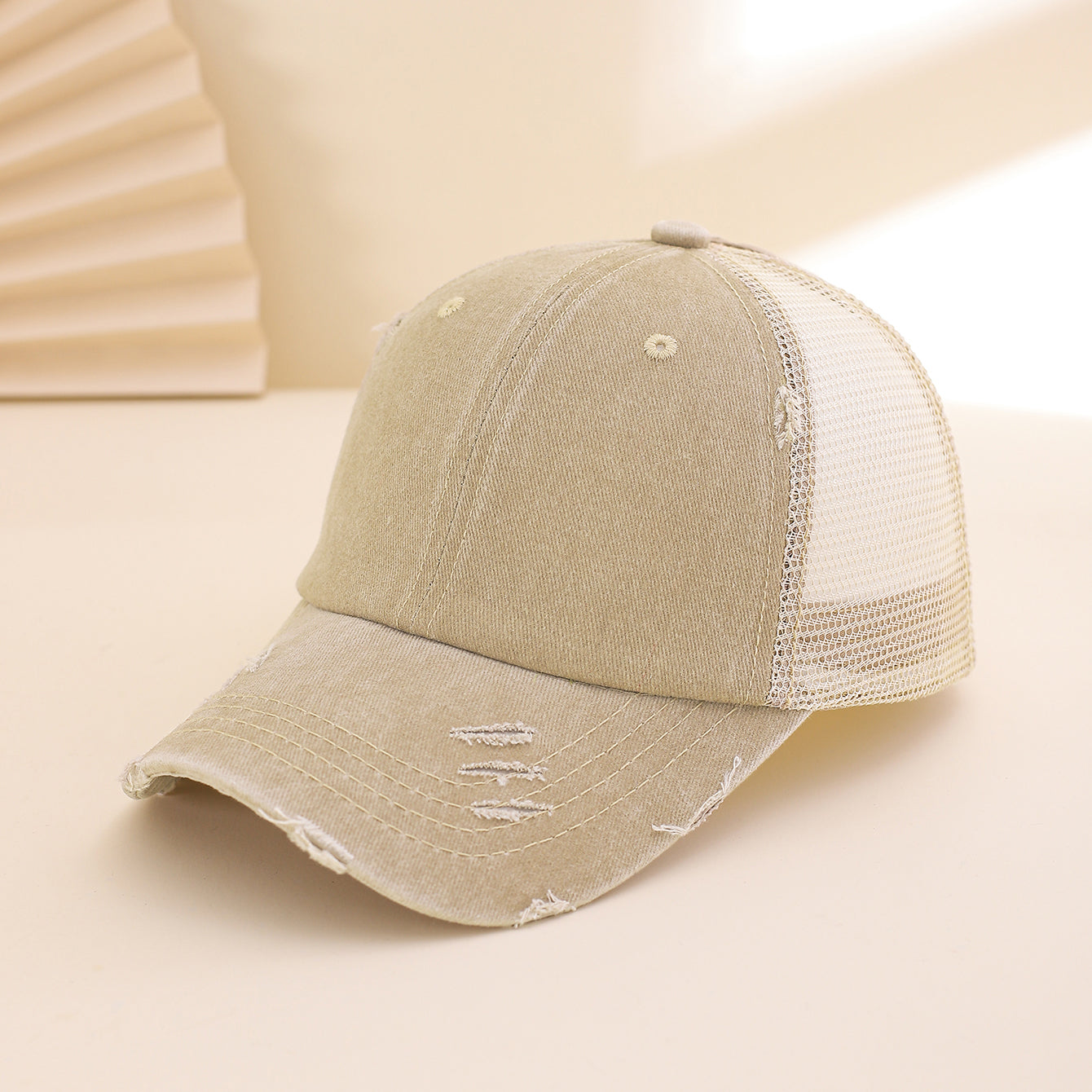 Distressed Washed Mesh Baseball Cap – Frayed Unisex Hat for Outdoor & Daily Wear FitiqueFit