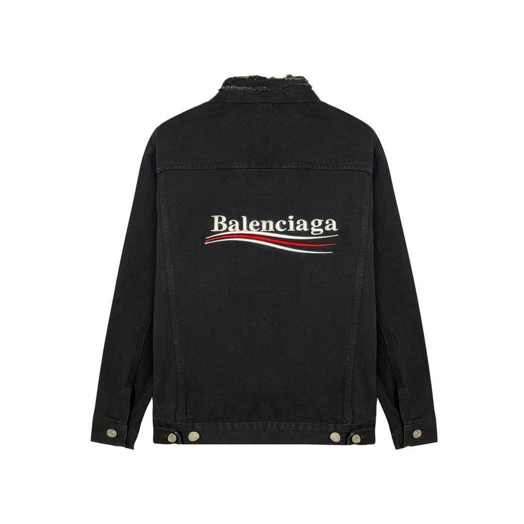 Balenciaga Black Embroidered Political Logo Denim Jacket Banlieue91