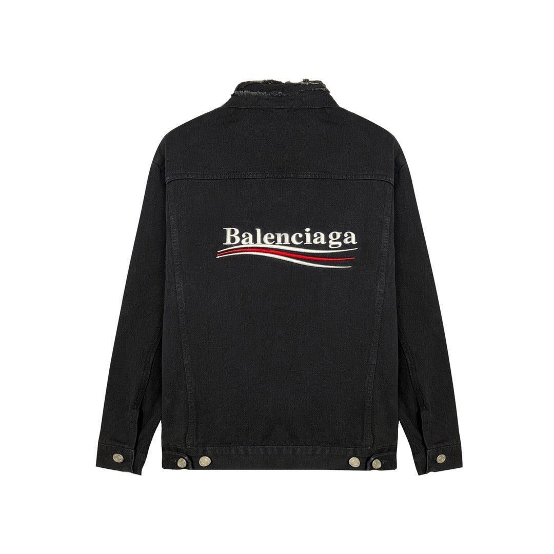 Balenciaga Black Embroidered Political Logo Denim Jacket Banlieue91