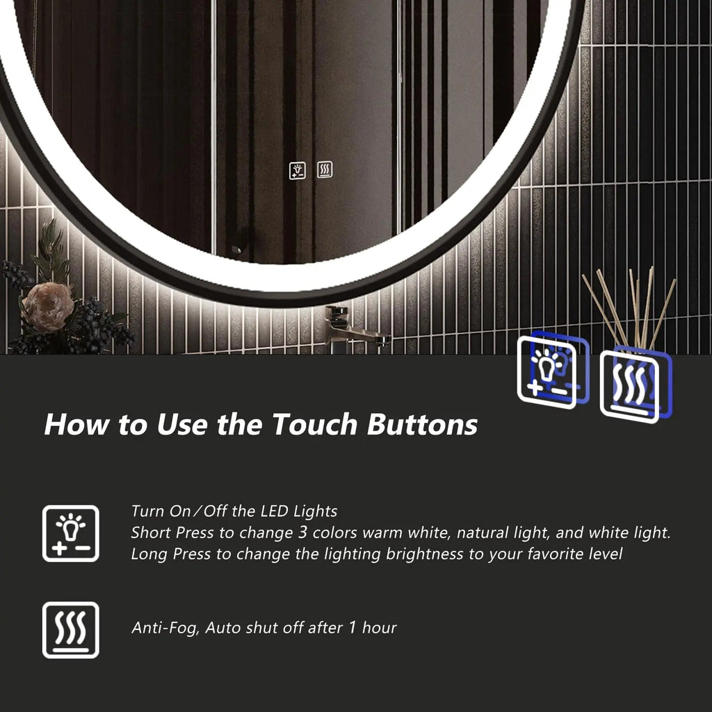 4 in 1 Blacklit Framed Round LED Bathroom Mirror