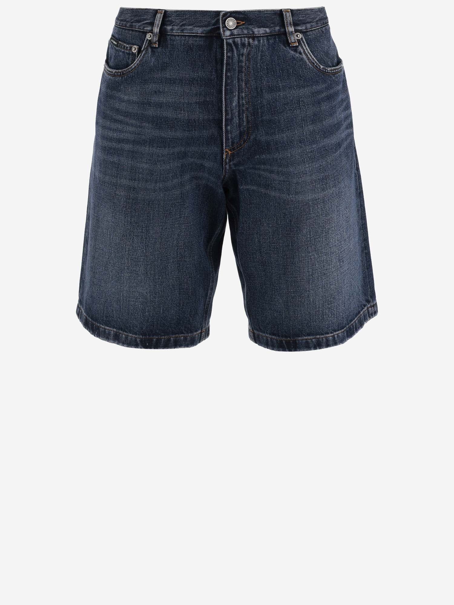 Dolce & Gabbana Cotton Denim Short Pants With Logo Plaque