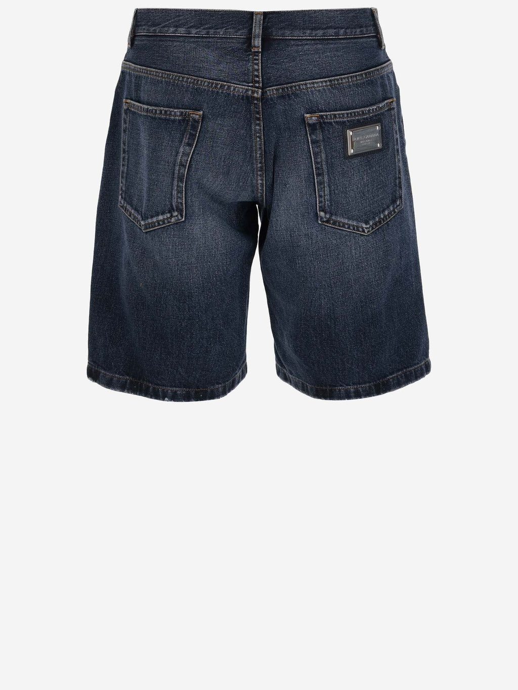Dolce & Gabbana Cotton Denim Short Pants With Logo Plaque
