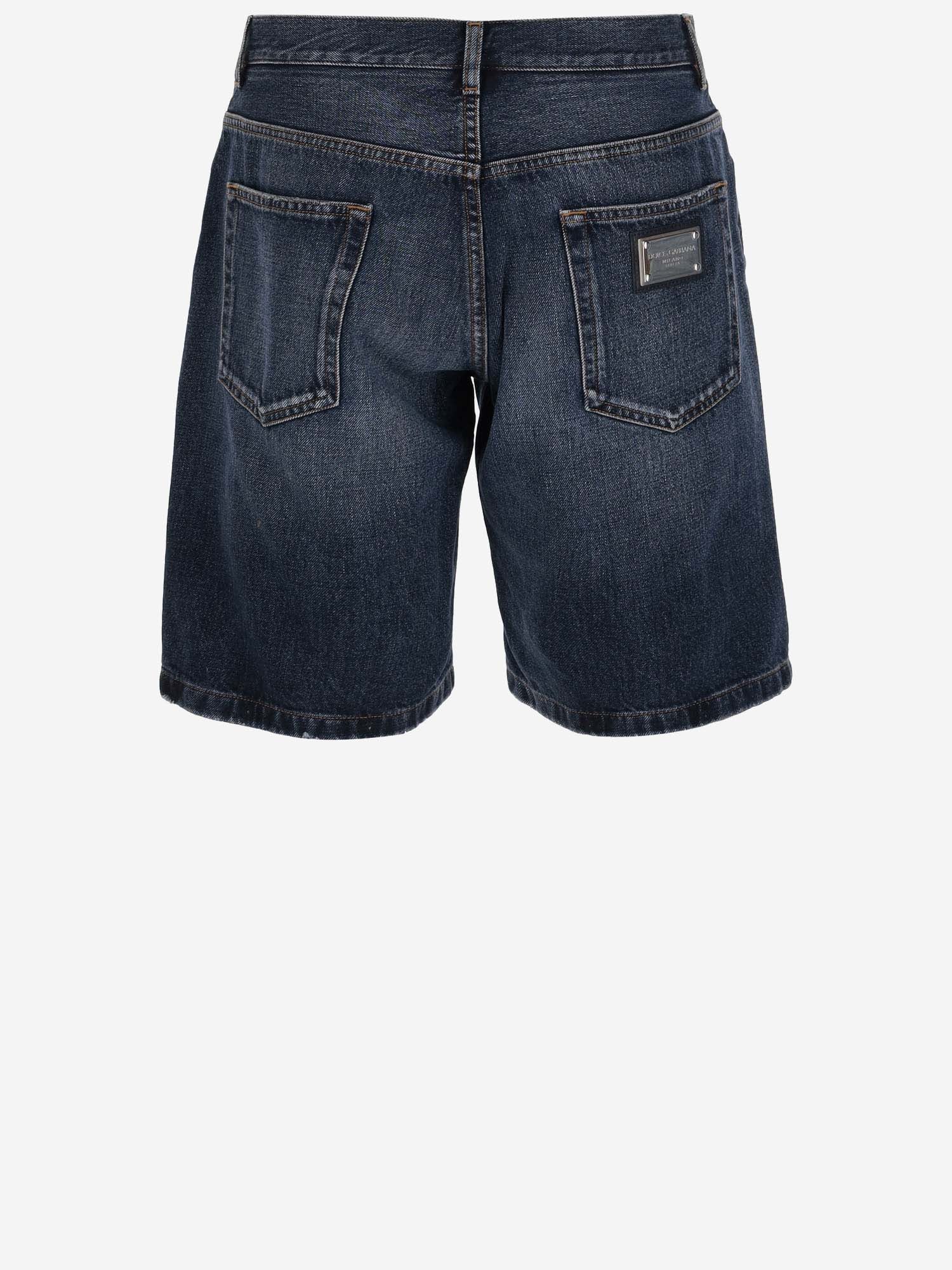 Dolce & Gabbana Cotton Denim Short Pants With Logo Plaque