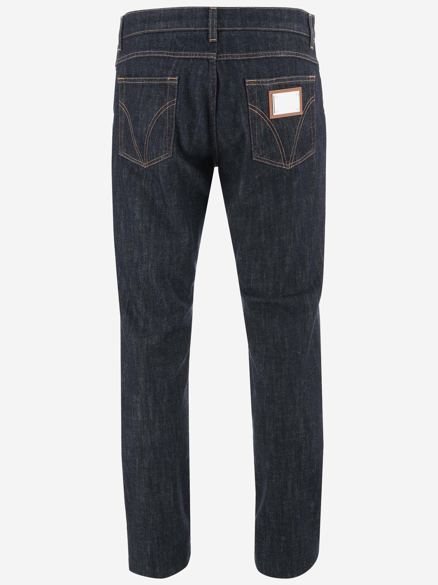 Dolce & Gabbana Cotton Denim Jeans With Dg Plaque