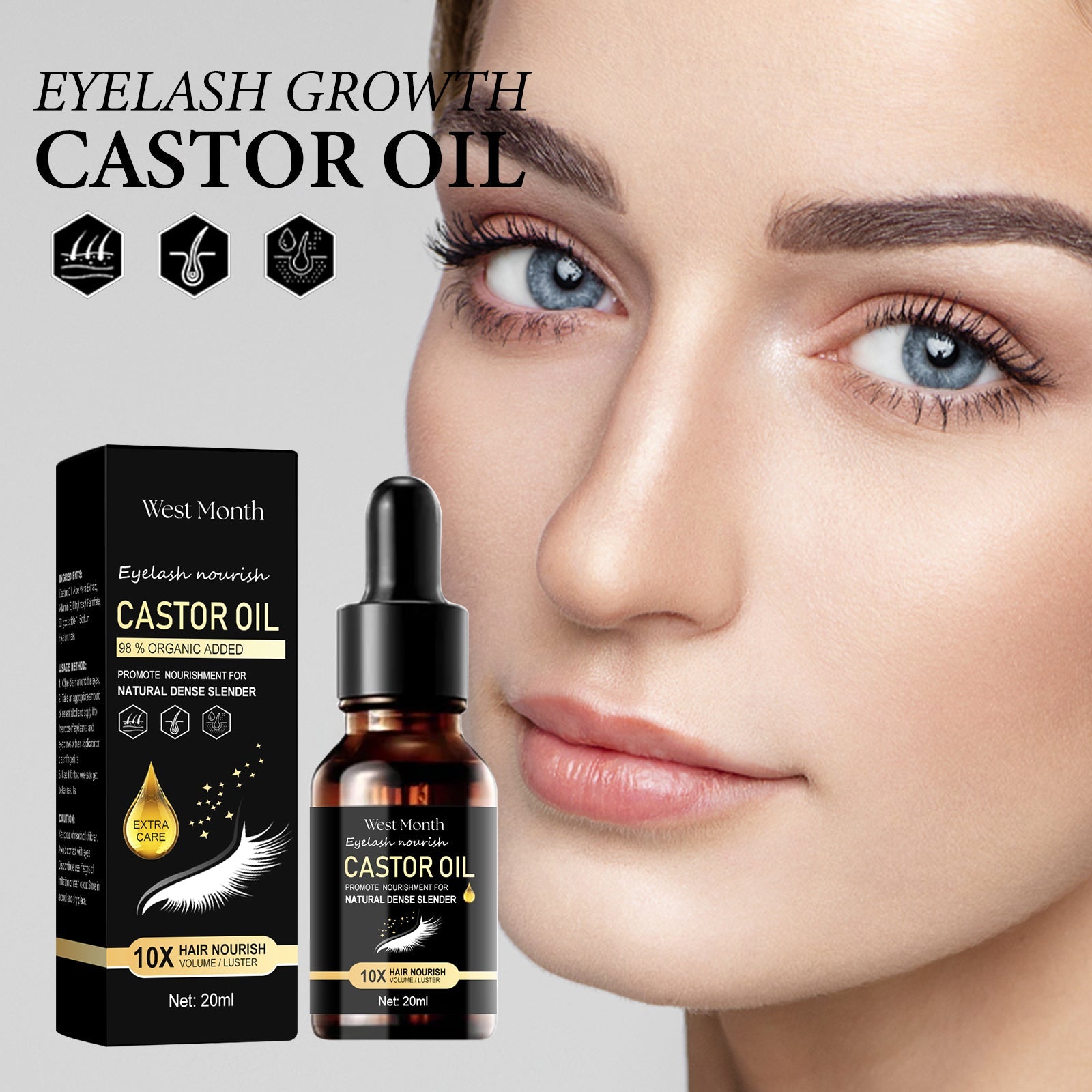 Castor Oil Mascara, Thickening & Moisturizing Natural Long Jet Black Curling Mild Mascara