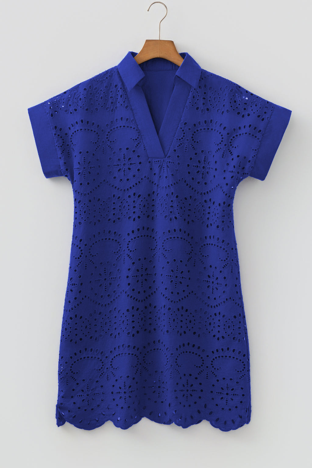 Green Solid Color Eyelet Embroidered T Shirt Mini Dress