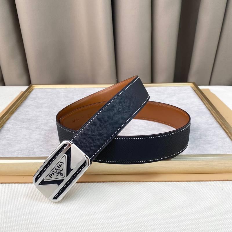 Prada Leather Belt Brushed Silver Buckle 'Black' Banlieue91