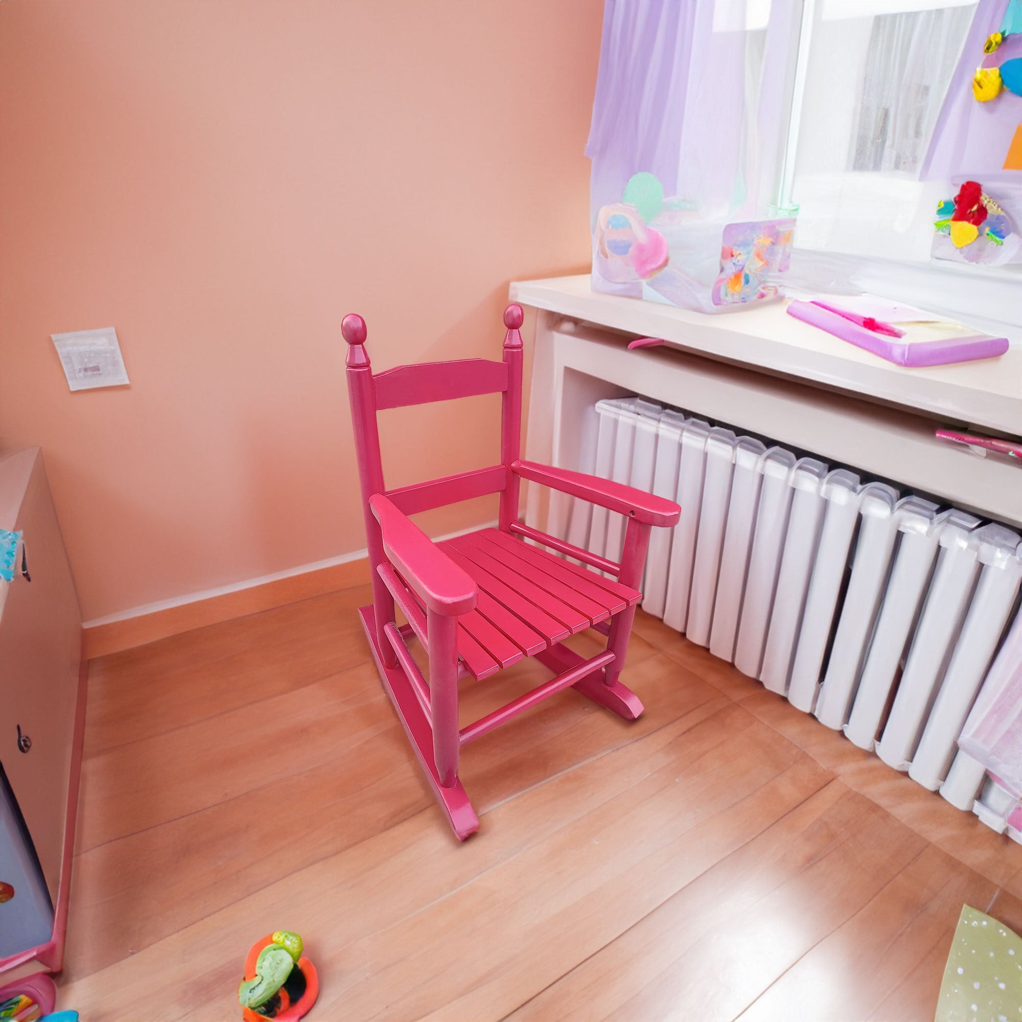 Children's rocking red chair- Indoor or Outdoor -Suitable for kids-Durable Solid Wood