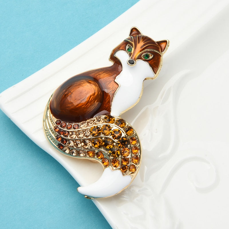 Wuli&baby Rhinestone Enamel Fox Brooches For Women Animal Party Causal Brooch Pins Gifts
