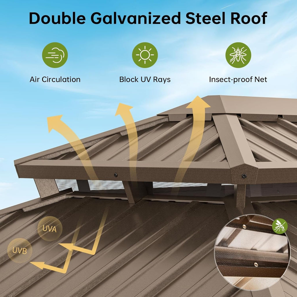 10x12Ft Hardtop Gazebo Brown Outdoor Patio Durable