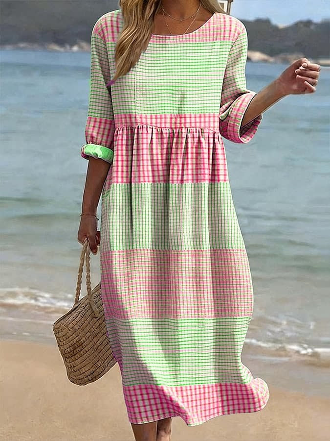 Women's Plus-Size Patchwork Maxi Dress – Relaxed Fit Casual Skirt FitiqueFit