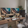 Dual Monitor Stand Riser Wood And Steel For Two Monitors