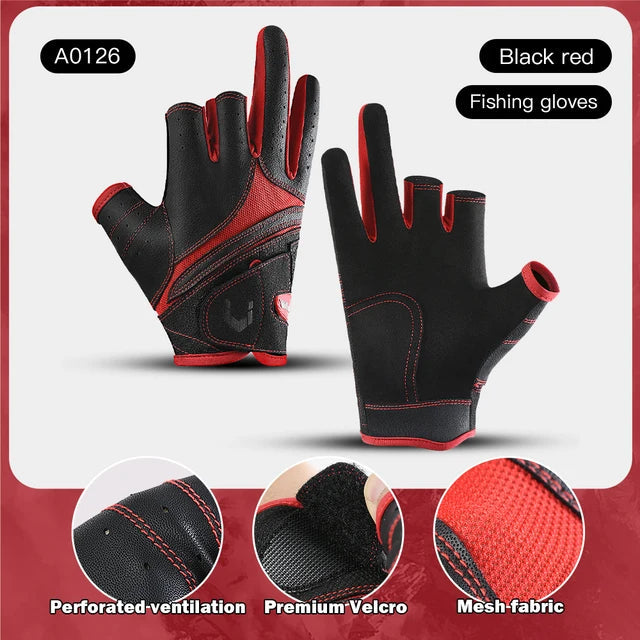 Outdoor sports autumn and winter anti slip breathable dew three finger wear-resistant and anti cutting lure fishing gloves