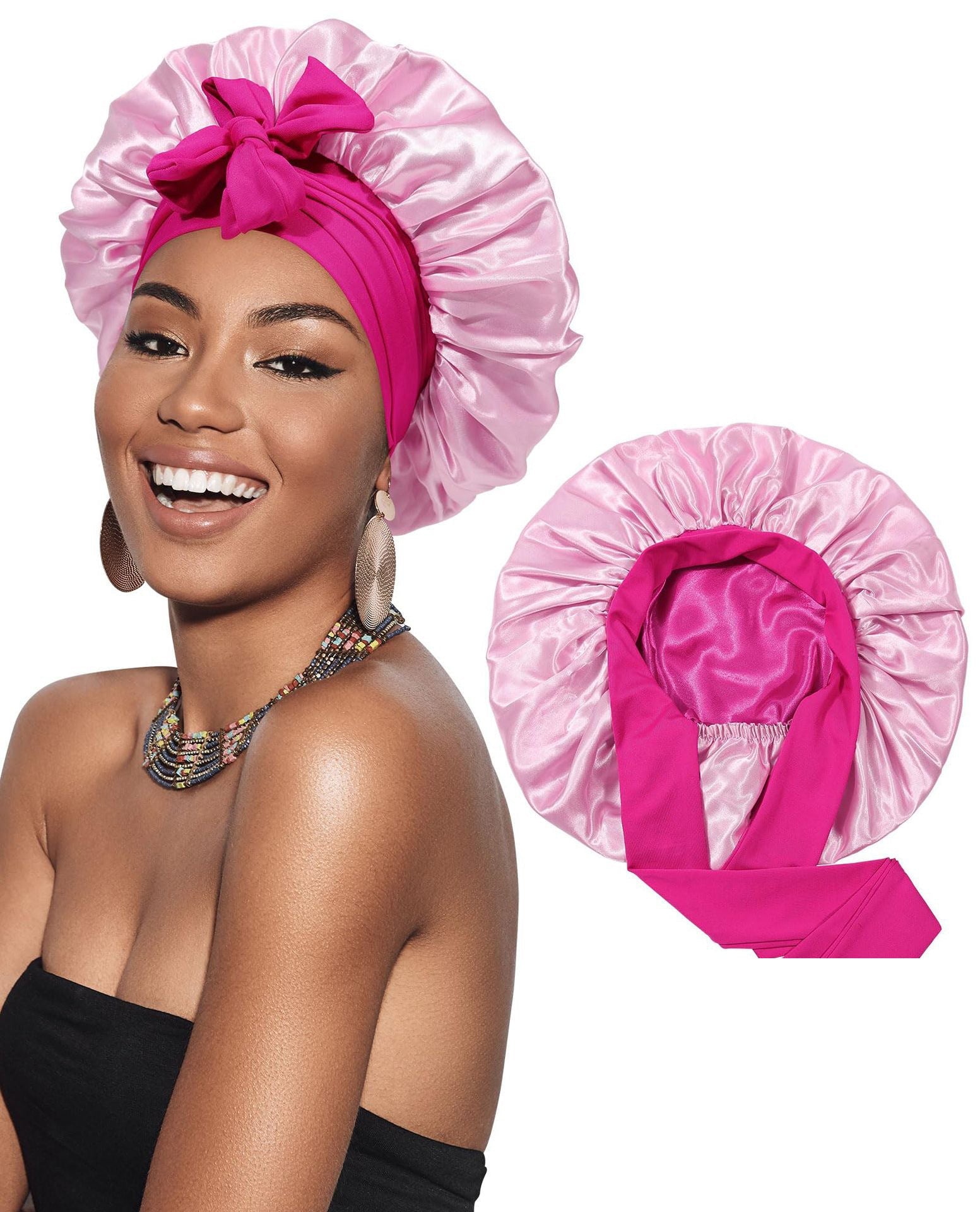 Bow bow ribbon nightcap single-layer color Ding round hat long tail hair care hat V.I.P Digital Presence