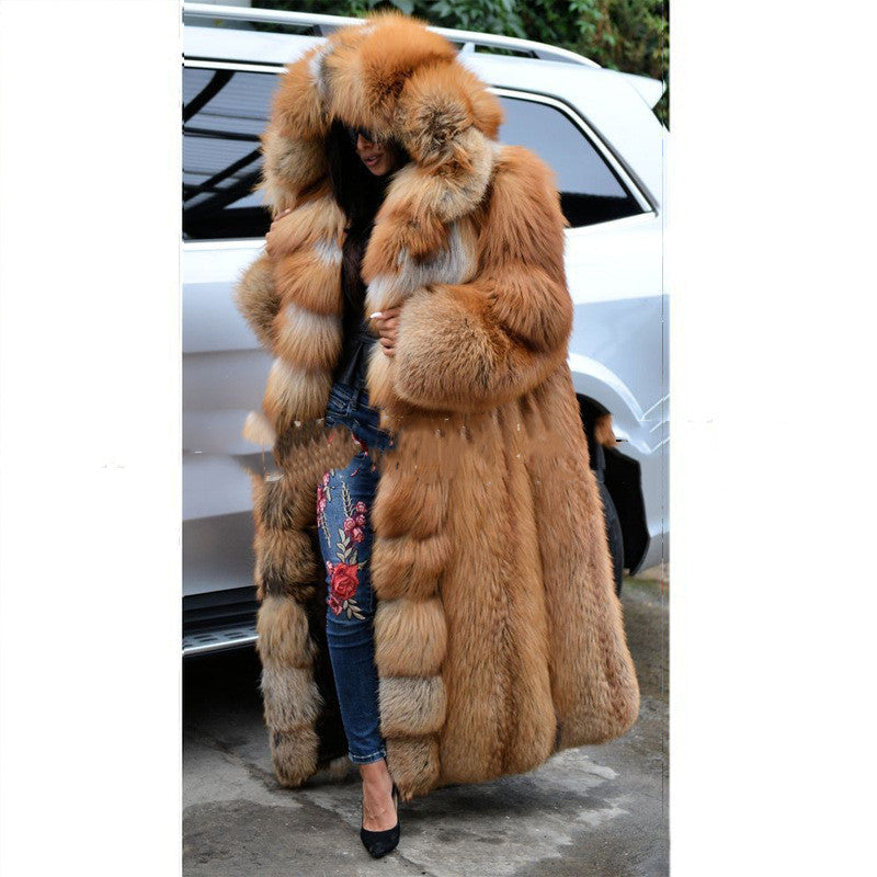 Faux Fur Coat Women Long Hooded Fur Coat FLIPSTYLEZLLC