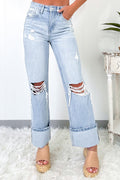 Beau Blue Light Wash Distressed Flare Jeans Shewin