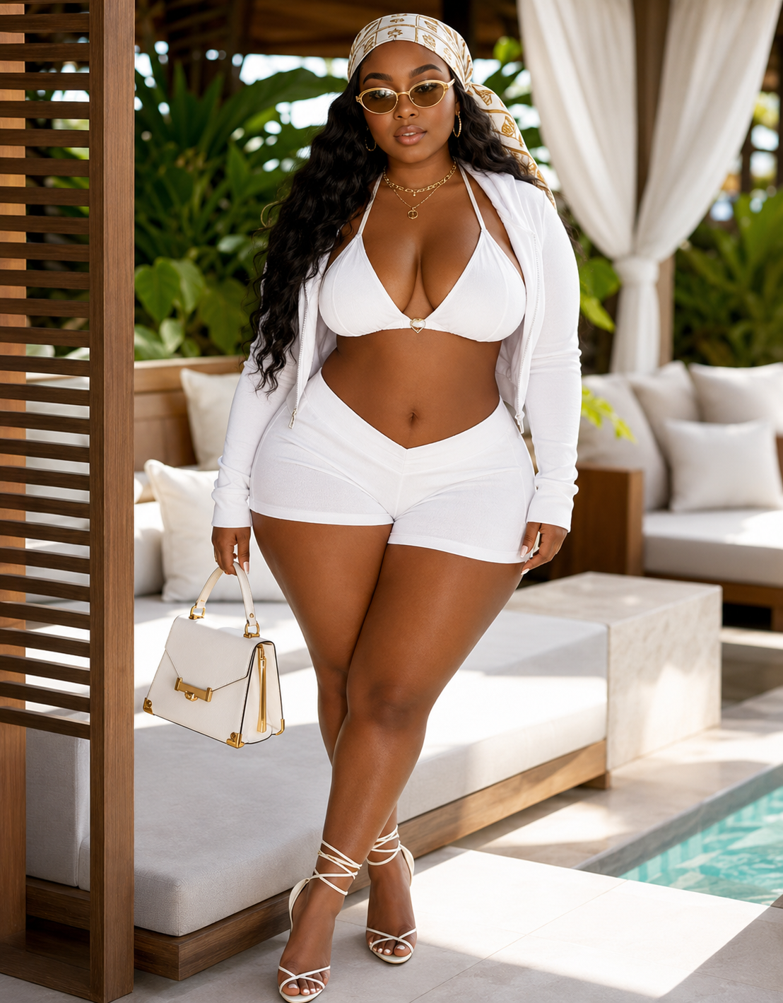 Heartline 3-Piece Halter Bra, Zip Hoodie & Shorts Set Rose In Concrete 🥀