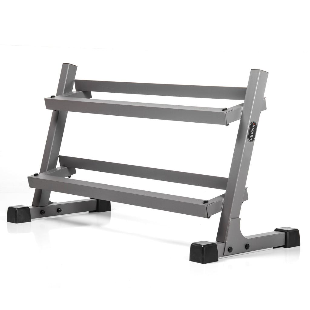10 to 50 lbs. Rubber Hex Dumbbell Pairs Includes 2-Tier Storage Rack