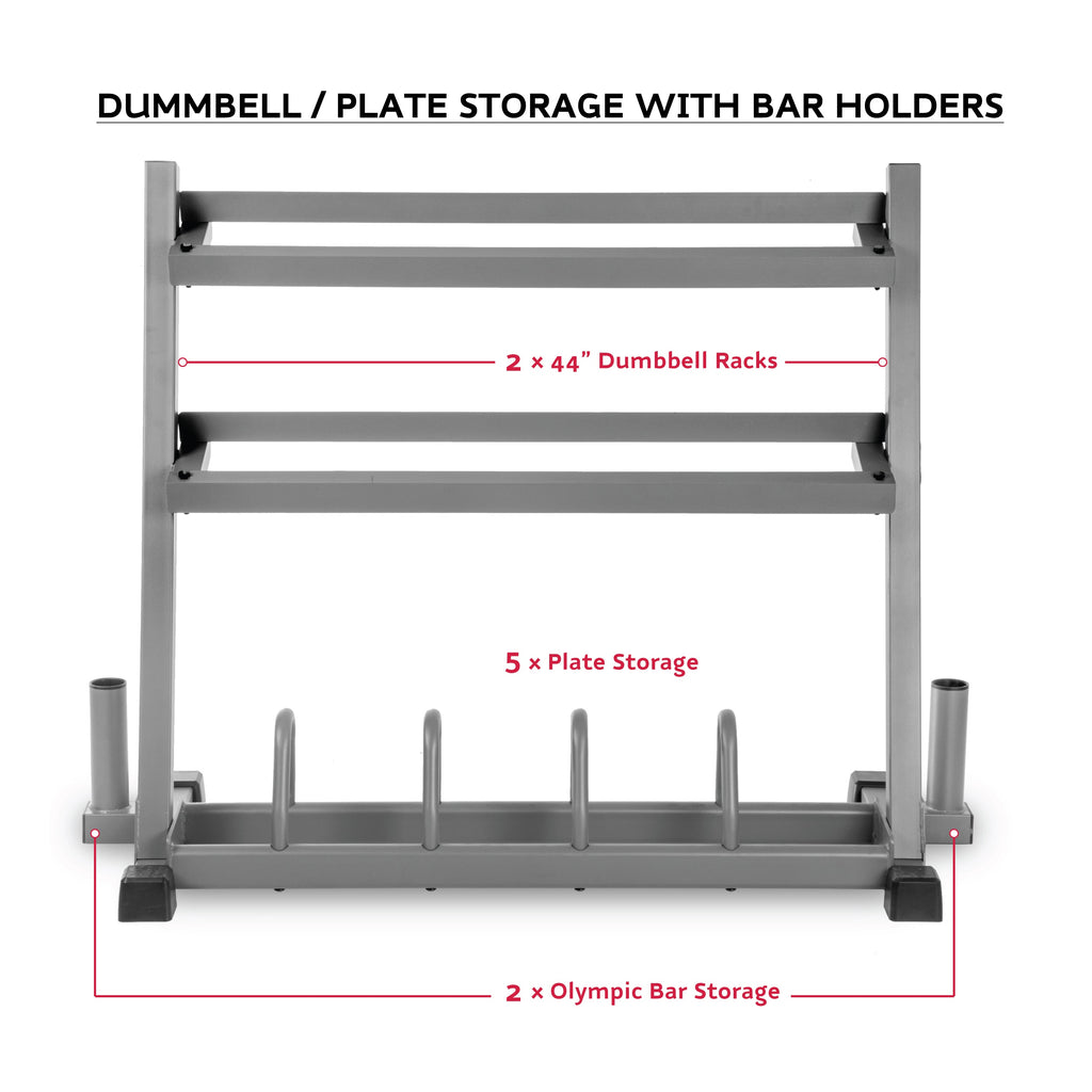All-In-One Storage Solution, Dumbbells, Weight Plates and Barbells