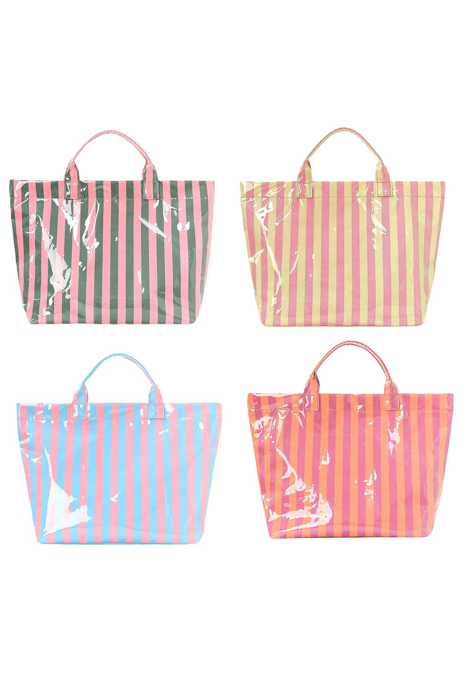 Red Glossy Striped Vinyl Large Tote Bag (Color Varied)