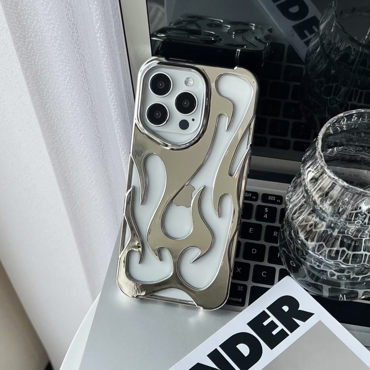 Electroplated hollow flame pattern phone case suitable for iPhone 15 Pro, simple all inclusive, Apple 14 anti drop protective cover V.I.P Digital Presence