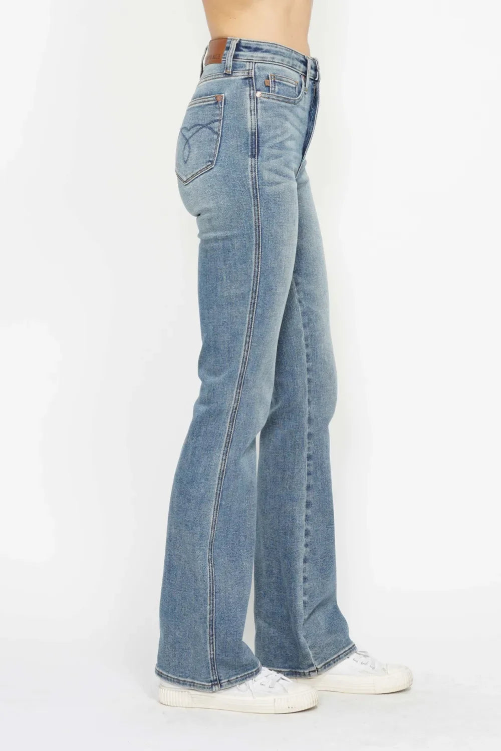 Judy Blue Full Size Tummy Control Back Embroidered Pocket Bootcut Women Jeans Plus Size