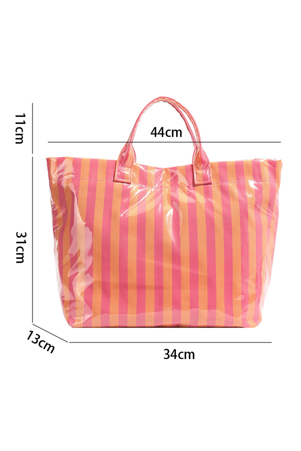 Red Glossy Striped Vinyl Large Tote Bag (Color Varied)