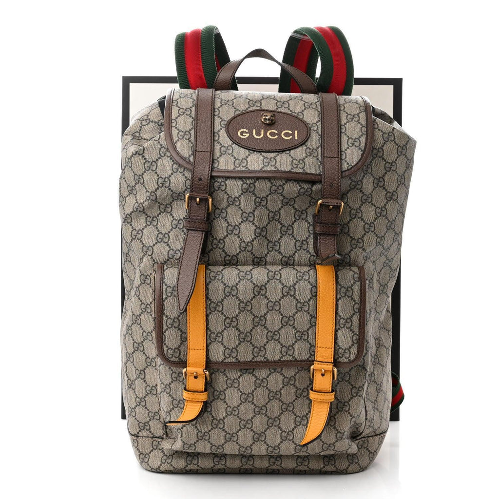 Gucci Soft GG Supreme Monogram Neo Vintage Double Buckle Backpack Beige New Acero Crop Banlieue91