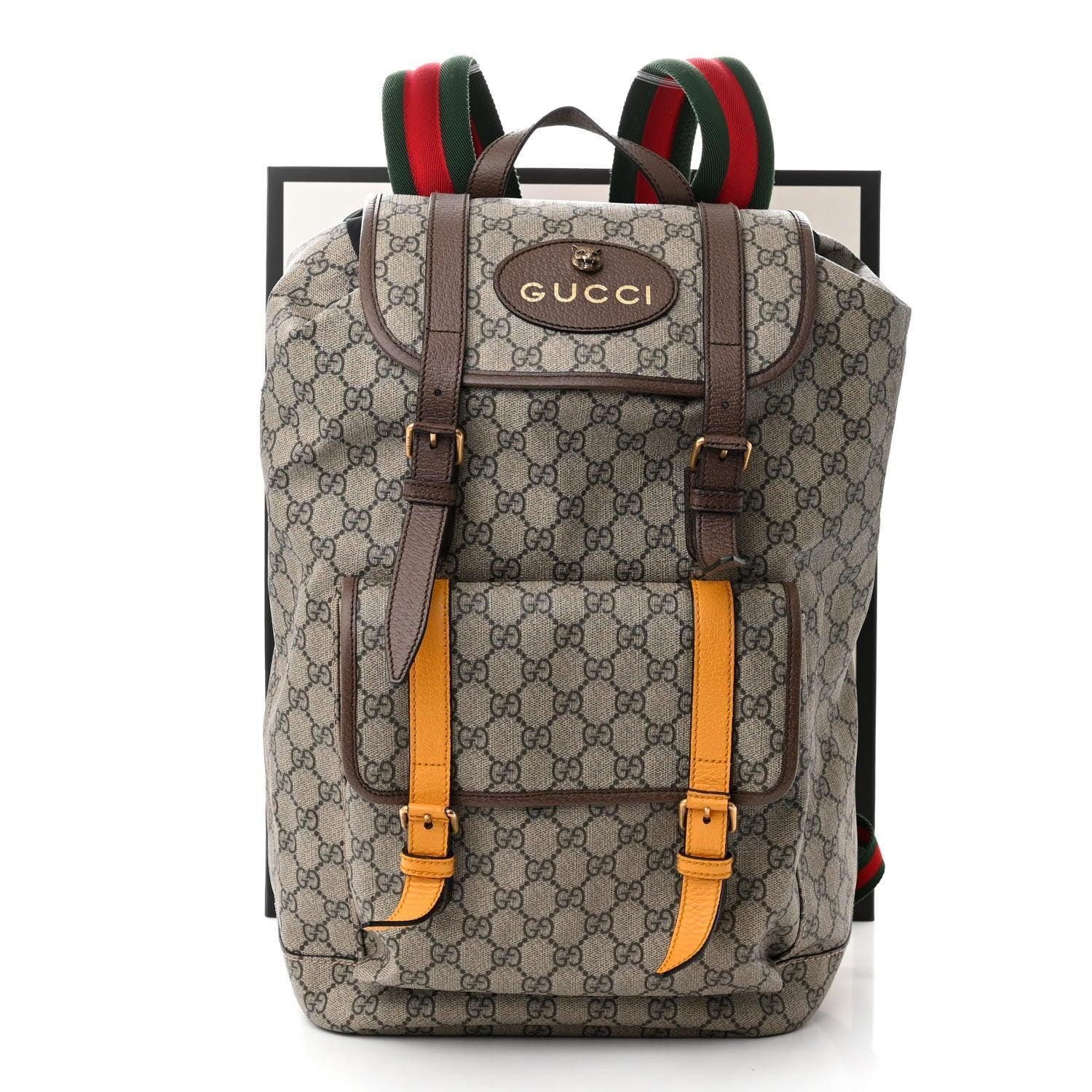 Gucci Soft GG Supreme Monogram Neo Vintage Double Buckle Backpack Beige New Acero Crop Banlieue91