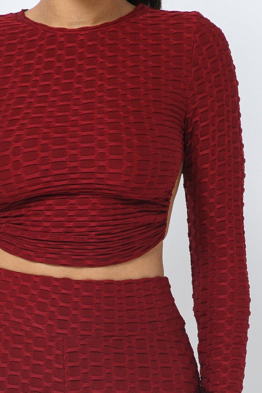 Honeycomb Open Back Leggings Set – Textured 2 Piece Outfit Rose In Concrete 🥀