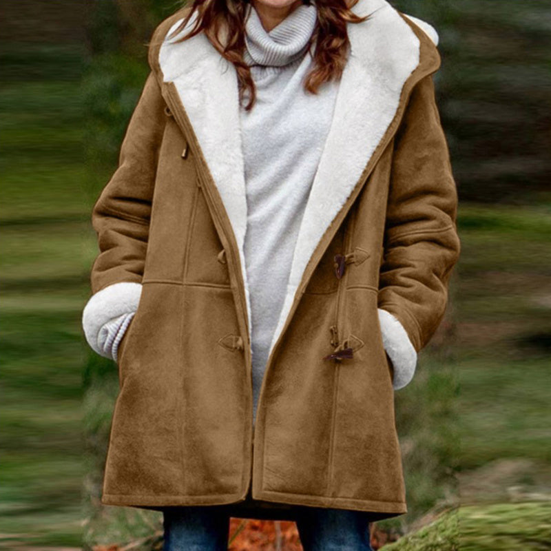 Sherpa-Lined Duffle Toggle Jacket with Hood — Warm Hooded Fleece Coat FitiqueFit