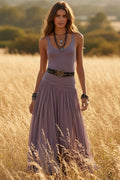 Women's Bohemian Sleeveless Ruched Waist Chiffon Maxi Dress FitiqueFit
