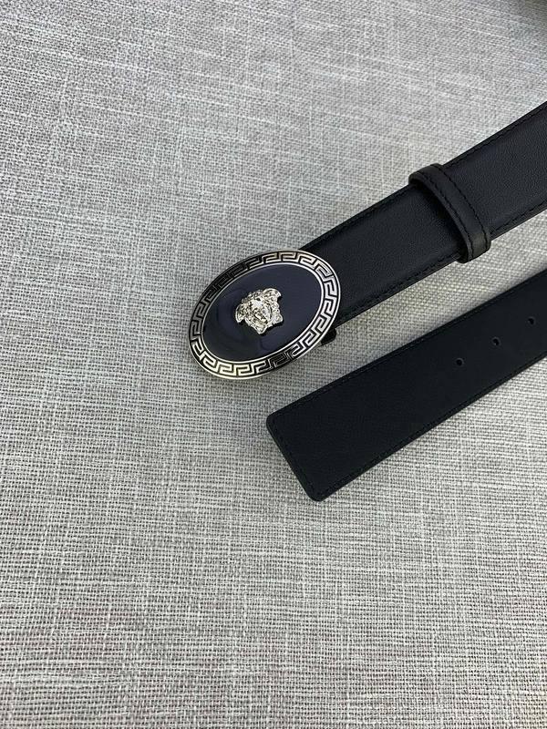 Versace Black Leather Vitello Belt Silver Medallion Buckle Banlieue91