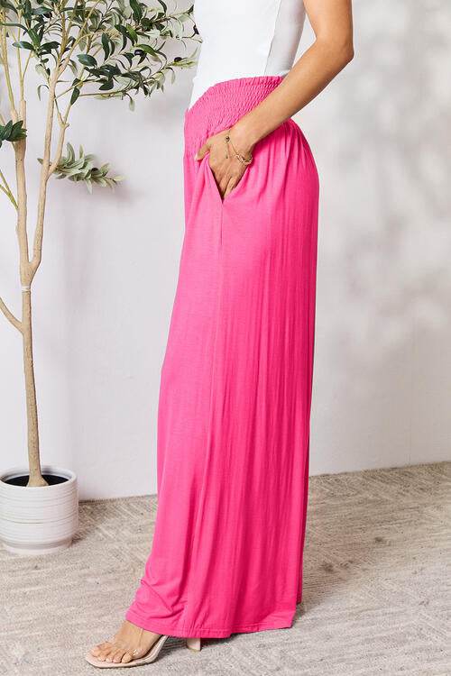 Basic Bae Full Size Smocked Wide Waistband Wide Leg Women Pants