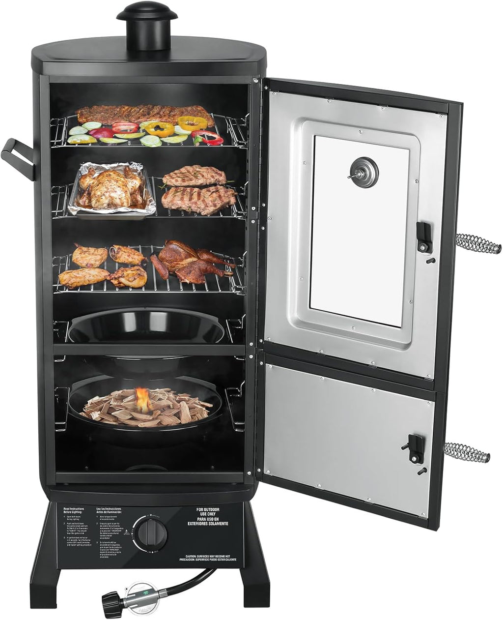 Vertical Propane Smoker With Black Industrial Cover