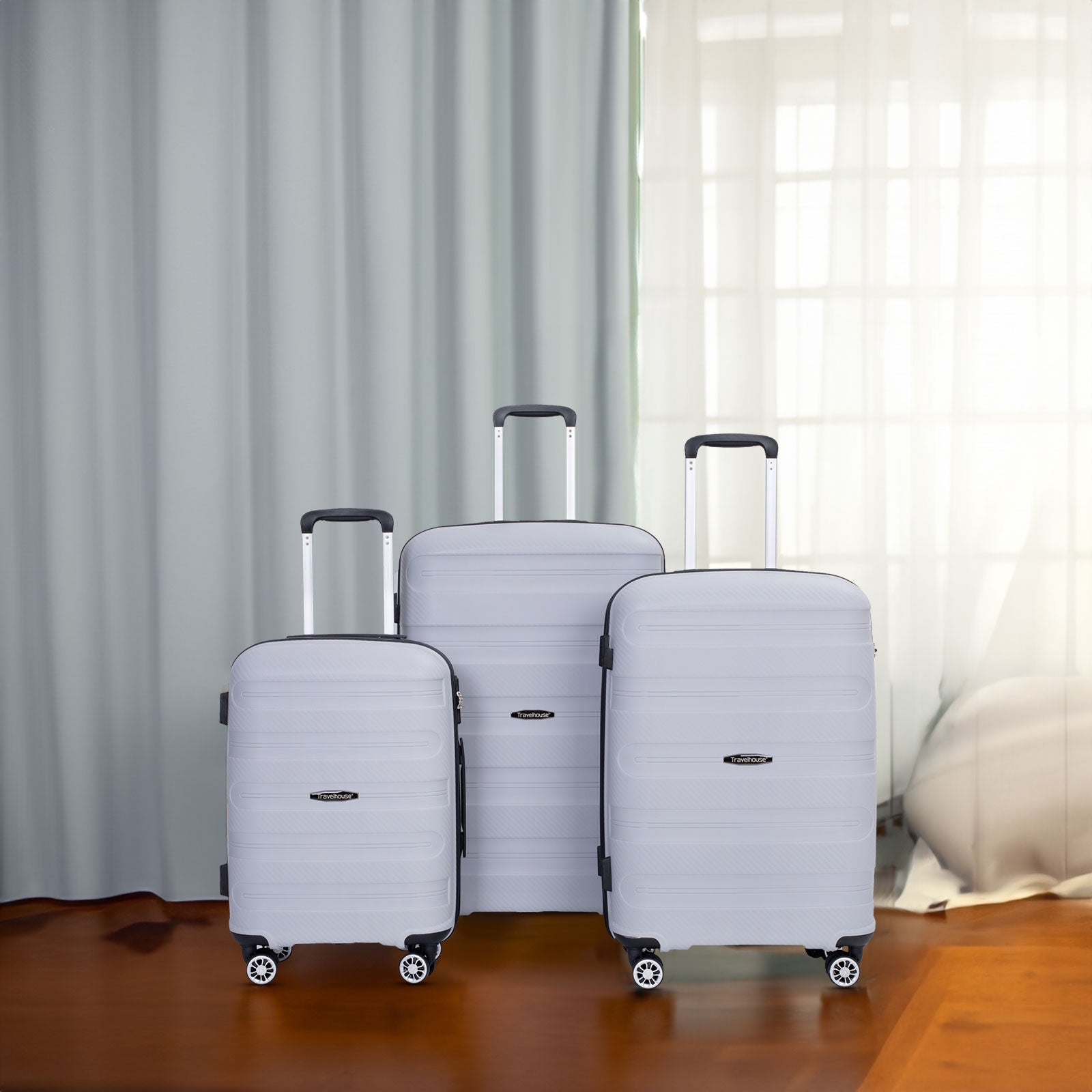 Hardshell Suitcase Spinner Wheels PP Luggage Sets Lightweight Durable Suitcase with TSA Lock,3-Piece Set (20/24/28) ,Silver