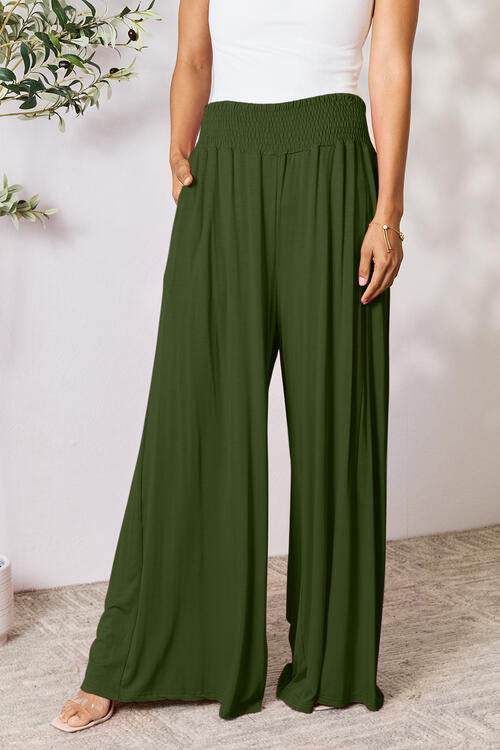 Basic Bae Full Size Smocked Wide Waistband Wide Leg Women Pants