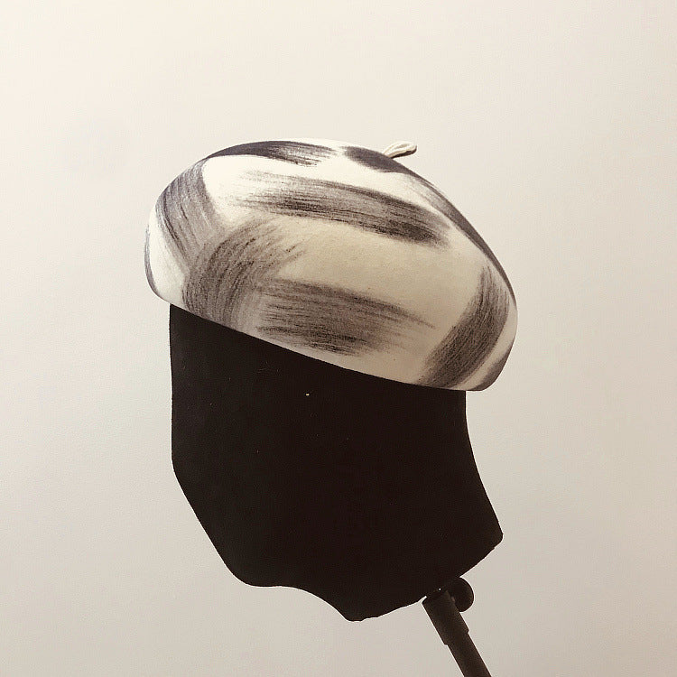 Simple graffiti brush color female wool felt hat