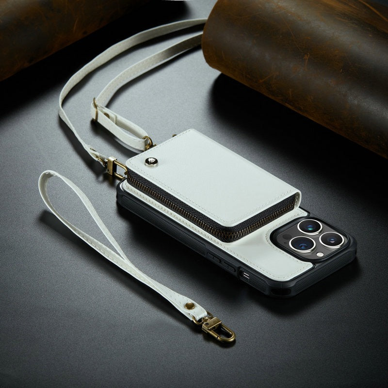 For iPhone14pro Plug-In Card 13pro Wallet Mobile Phone Case Samsung S22U Diagonal Straddle Mobile Phone Case V.I.P Digital Presence