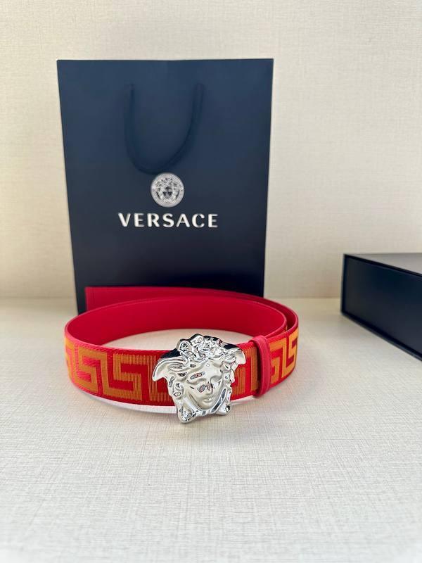 VERSACE La Medusa La Greca Belt In Red Silver Banlieue91